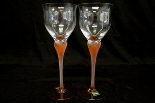 Set Of 2 Vintage Mikasa Crystal Wine Glasses Or Water Goblets Sea Mist Coral