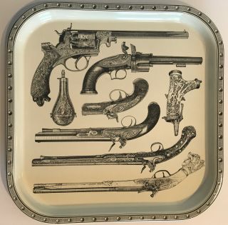 Vintage 1960s Italian Piero Fornasetti Pistol 13 " X 13 " Metal Tray