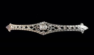 10kt White Gold Antique Filagree Pin With Mine Cut Diamond 2.  6 Grams Price