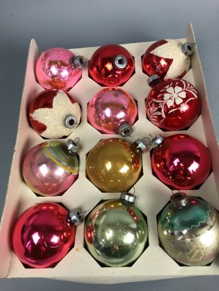 12 Vintage Christmas Ball Ornaments Multi Color Stencil Made In Usa Gift
