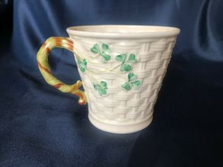 Vintage Belleek Shamrock Basket Weave Basketweave Twig Handle Coffee Mug Cup 5th
