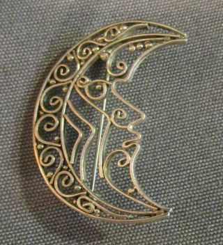 925 Silver (Sterling) Pin Vintage Openwork Man In the Moon 2