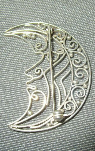 925 Silver (Sterling) Pin Vintage Openwork Man In the Moon 3