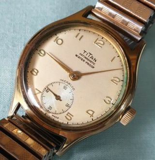 Titan Incabloc Sub - Second Dial Mens Swiss Gold Filled Vintage Wrist Watch