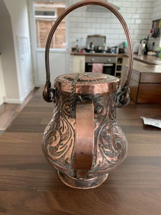 Antique Heavy Embossed Copper Jug With Religious Connection 3