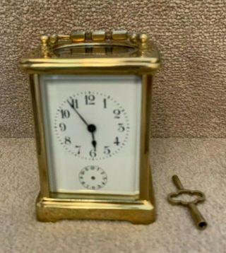 Antique French Brass 8 - Day Carriage Clock With Alarm - Not