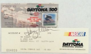 1993 Daytona 500 Ticket Stub Autographed By Davy Allison
