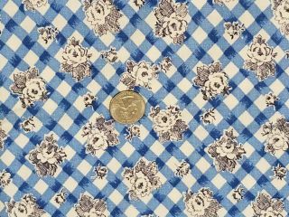 Vintage Full Feedsack: White Flowers On Blue And White With Border