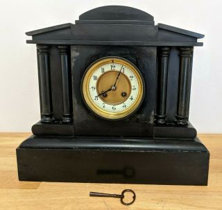 Antique Victorian French Japy Freres Grey Slate Mantle Clock C1800