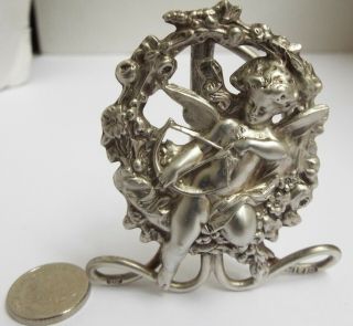 Large Decorative English Antique 1902 Solid Silver Cherubs Menu Holder