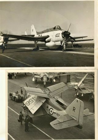 Two Fine Photographs Of A Fairey Gannet On Hms Ark Royal