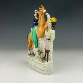 Antique Staffordshire Pottery - Lady Jockey & Horse Figure - Unusual 2