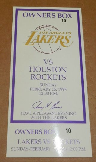 Kobe Bryant Los Angeles Lakers Owners Box Ticket February 15 1998