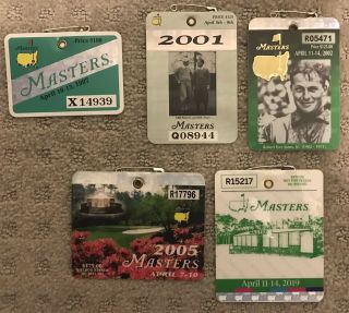 Tiger Woods Full 5 Masters Badge Ticket Set With 1997,  2001,  2002,  2005,  2019