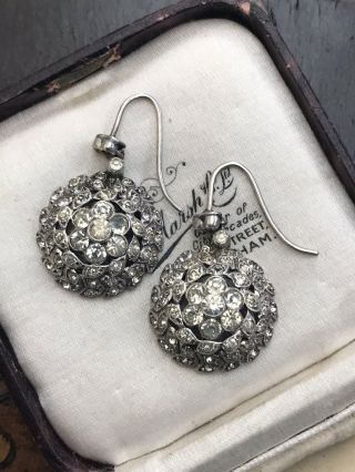 Antique Victorian /edwardian Diamond Paste Sterling Silver Pendant Earrings