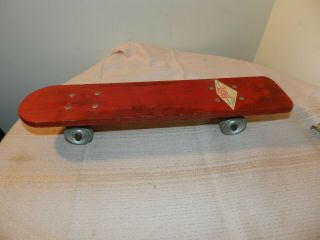 Vintage Surfer Wood Skateboard Sidewalk Surfboard Metal Wheels Complete