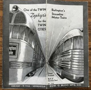 Burlington Route Twin Cities Zephyr Railroad Brochure