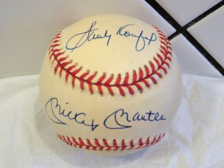 Scarce Mickey Mantle & Sandy Koufax Bold Autographed Signed Baseball With
