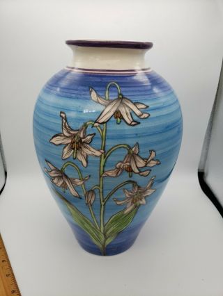Vintage 1994 Hardman Pottery Hand Painted Large Iris Vase @