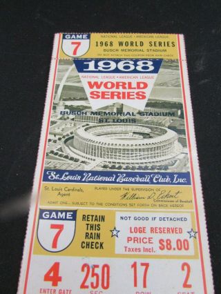 1968 Detroit Tigers St.  Louis Cardinals World Series Ticket Game 7