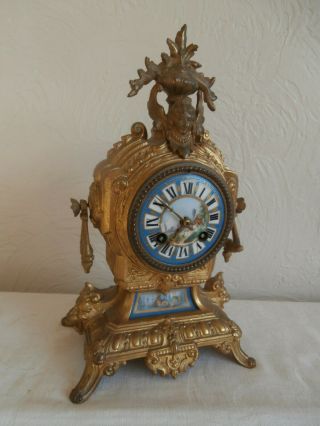 Antique French Gilt Metal Mantel Bracket Clock Porcelain Inserts By Brunfaut