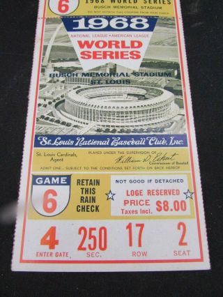 1968 Detroit Tigers St.  Louis Cardinals World Series Ticket Game 6