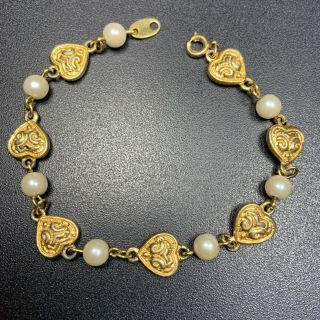 Nina Ricci For Avon High End Vintage Bracelet 8” Gold Tone Hearts Glass Lot2