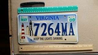 License Plate,  Viriginia,  2009,  Keep The Lights Shining,  3 Lighthouses,  7264 Ma