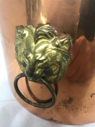 Vintage Coppercraft Guild Copper Ice Bucket Brass Lion Head Handles 8” Tall 2