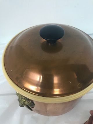 Vintage Coppercraft Guild Copper Ice Bucket Brass Lion Head Handles 8” Tall 3