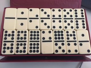 Euc Vintage Double Nine Dominoes By Cardinal 56 Piece Set Red Case Domino Game