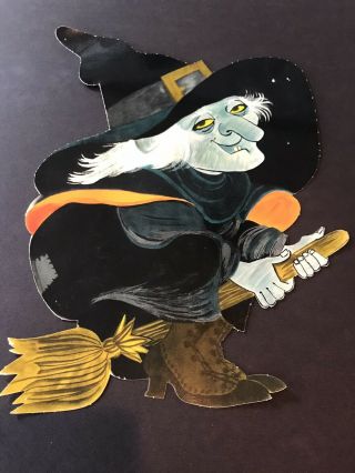 Vintage Halloween Witch Die Cut Decoration Broom
