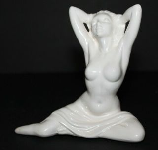 Vtg Art Deco White Ceramic Nude Lady Stretching Figurine Statue