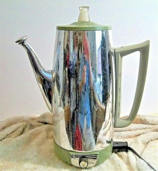 Vintage Ge General Electric Immersible 9 Cp Avocado Chrome Percolator Coffee Pot