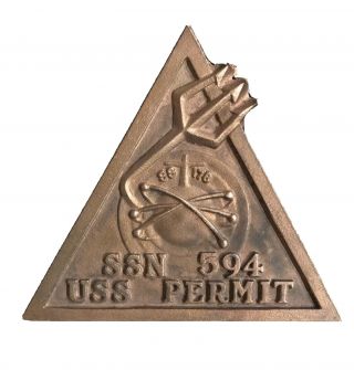 Vintage Bronze/brass Uss Permit Ssn 574 Ship Plaque
