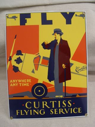 Older Curtiss Flying Service Airplane Ande Rooney Porcelain Advertising Sign