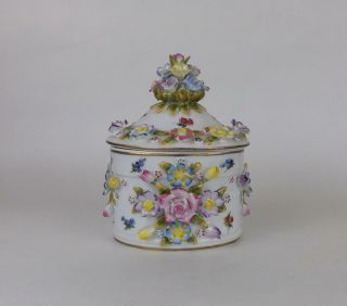 Antique German Porcelain Dresden Floral Tea Caddy Circa 19c