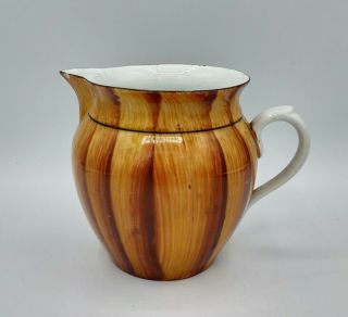 Vintage Czechoslovakia Pottery Pitcher Hand Painted Brown Faux Wood Grain