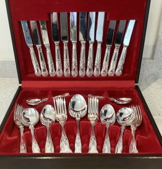 Vintage Silver Plated Canteen Cutlery Kings Pattern 44 Piece 6 Place