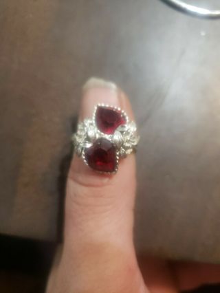 Vintage Sarah Coventry Adjustable Ring With Red Stones