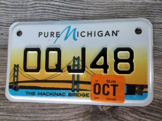 Pure Michigan Mackinac Bridge Motorcycle License Plate Tag Oq J48