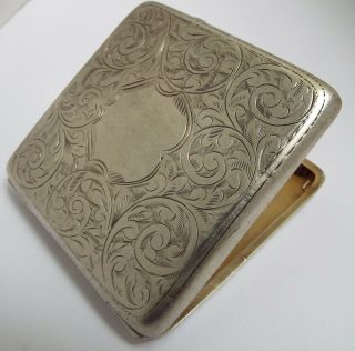 Fine Decorative Engraved English Antique 1918 Solid Silver Cigarette Case