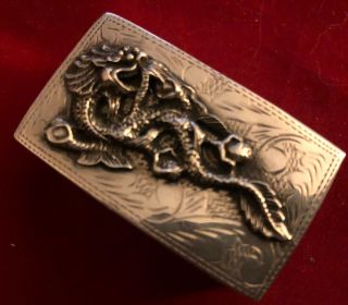 Antique Solid Silver Japanese Snuff Or Pill Box With Dragon 50mm 32gram Hallmark