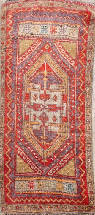 Vintage Authentic Oushak Geometric Area Rug Oriental Turkish Hand - Knotted 2x4 Ft