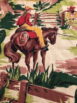 Vintage Cowboy Western Barkcloth Pillowcase