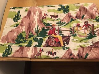 Vintage Cowboy Western Barkcloth Pillowcase 3