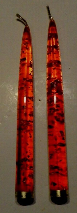 Vintage Mid Century 8 " Lucite Candles,  Red With Foil Confetti