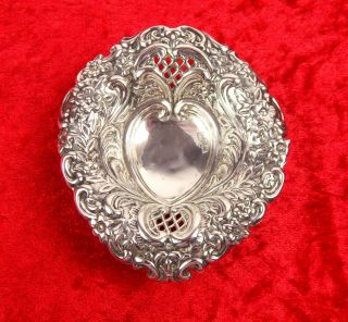 Antique Victorian English Solid Sterling Silver Repousse Pin Dish Bowl Rare _