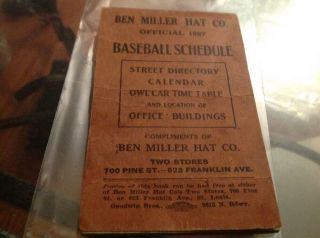 Ben Miller St.  Louis Mlb Baseball 1927 Browns Cardinals Schedule Blues