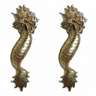 2 Dragon Door Pull 30 Cm Polished Brass Vintage Old Style House Handle 12 " B